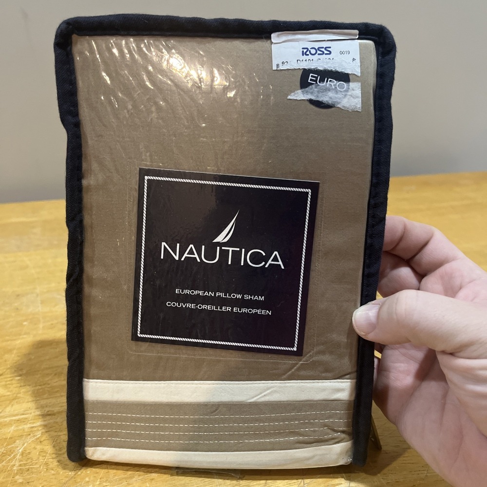 New Nautica Westwind Taupe & Ivory 26" Euro Sham 100% Cotton India‎